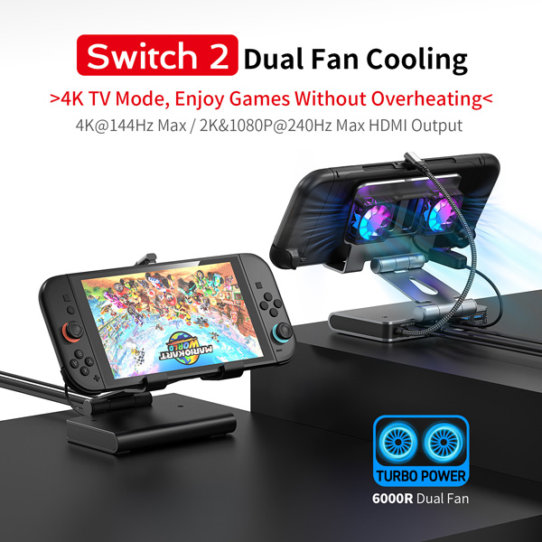 Dock xuất hình kèm quạt tản nhiệt Dual Fan hỗ trợ 4K@144Hz / 2K&1080P@240Hz cho Nintendo Switch 2 / Steam Deck / PC Handheld