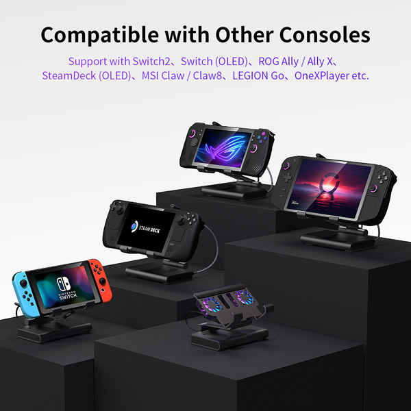 Dock xuất hình kèm quạt tản nhiệt Dual Fan hỗ trợ 4K@144Hz / 2K&1080P@240Hz cho Nintendo Switch 2 / Steam Deck / PC Handheld