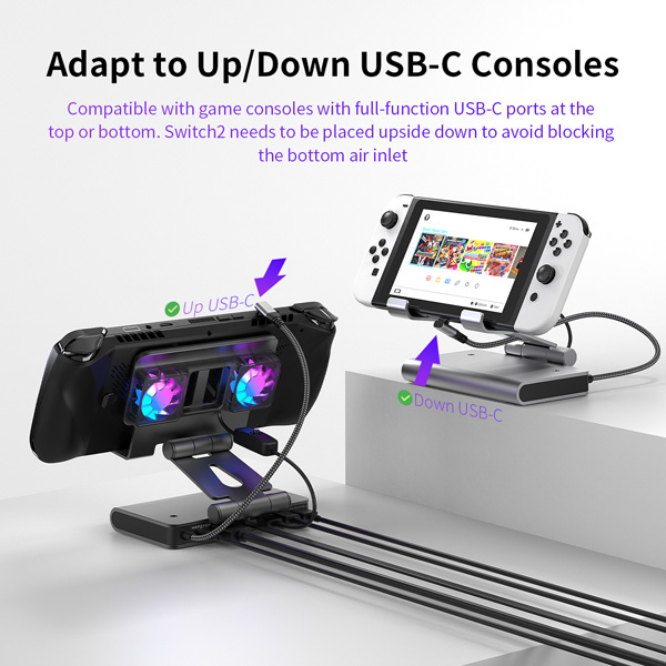 Dock xuất hình kèm quạt tản nhiệt Dual Fan hỗ trợ 4K@144Hz / 2K&1080P@240Hz cho Nintendo Switch 2 / Steam Deck / PC Handheld