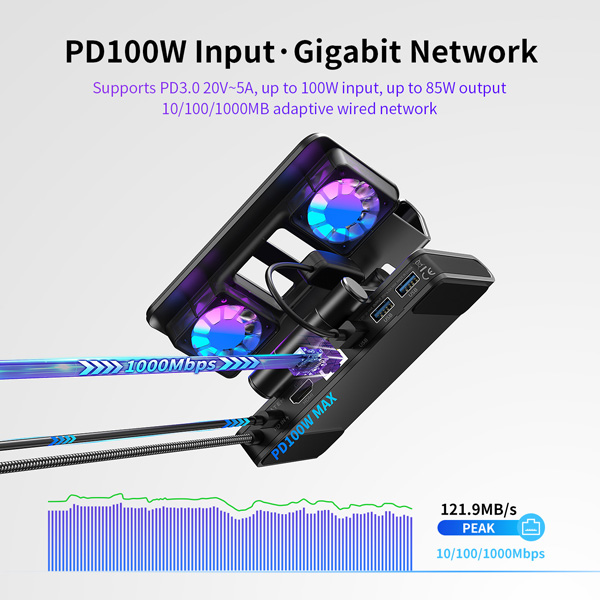 Dock xuất hình kèm quạt tản nhiệt Dual Fan hỗ trợ 4K@144Hz / 2K&1080P@240Hz cho Nintendo Switch 2 / Steam Deck / PC Handheld