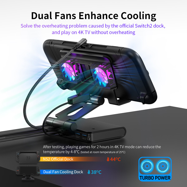 Dock xuất hình kèm quạt tản nhiệt Dual Fan hỗ trợ 4K@144Hz / 2K&1080P@240Hz cho Nintendo Switch 2 / Steam Deck / PC Handheld