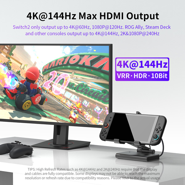 Dock xuất hình kèm quạt tản nhiệt Dual Fan hỗ trợ 4K@144Hz / 2K&1080P@240Hz cho Nintendo Switch 2 / Steam Deck / PC Handheld