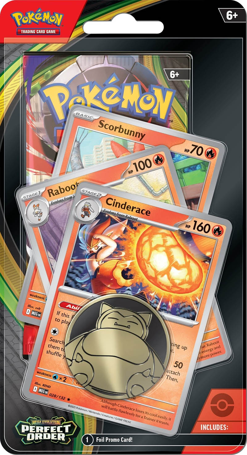 Thẻ bài TCG Pokemon Mega Evolution Perfect Order Premium Blister Checklane Cinderace ME03