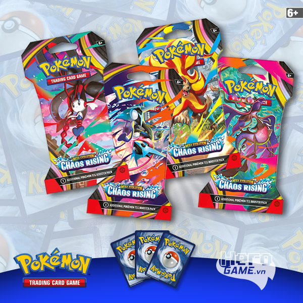 Thẻ bài TCG Pokemon Mega Evolution Chaos Rising Sleeved Booster Pack ME04