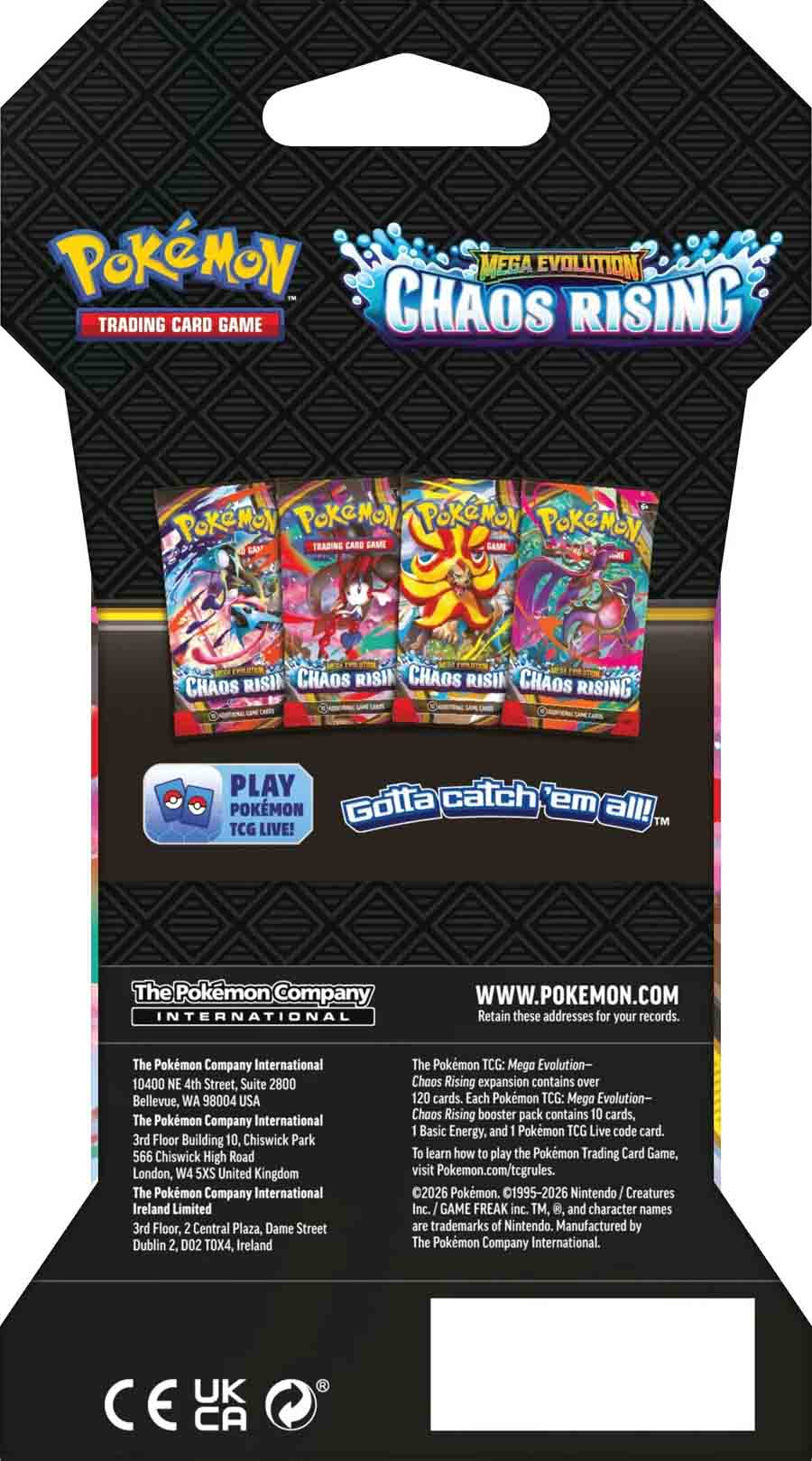 Thẻ bài TCG Pokemon Mega Evolution Chaos Rising Sleeved Booster Pack ME04