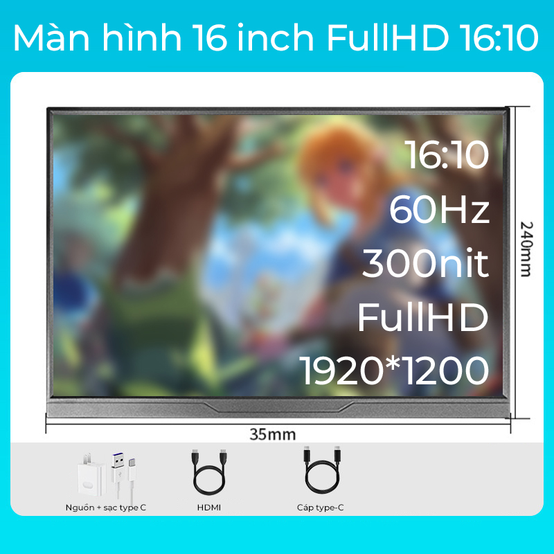 Màn hình di động 16 inch tỉ lệ FullHD 16:10 IPS 60Hz HDR - LANLIPU